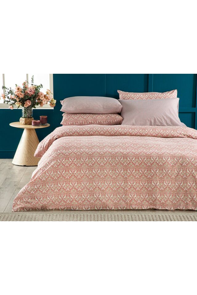 Bird And Anemons Easy To Iron Single Duvet Cover 160x220 Cm Pink