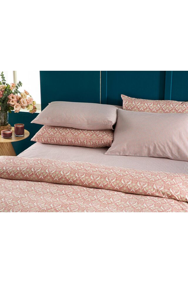 Bird And Anemons Easy To Iron Single Duvet Cover 160x220 Cm Pink