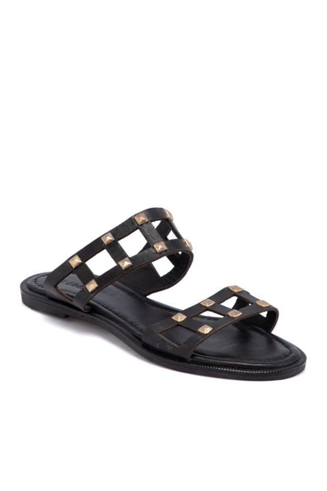 Black Leather Women's Slippers