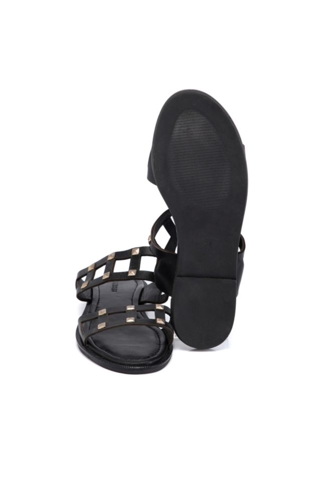 Black Leather Women's Slippers