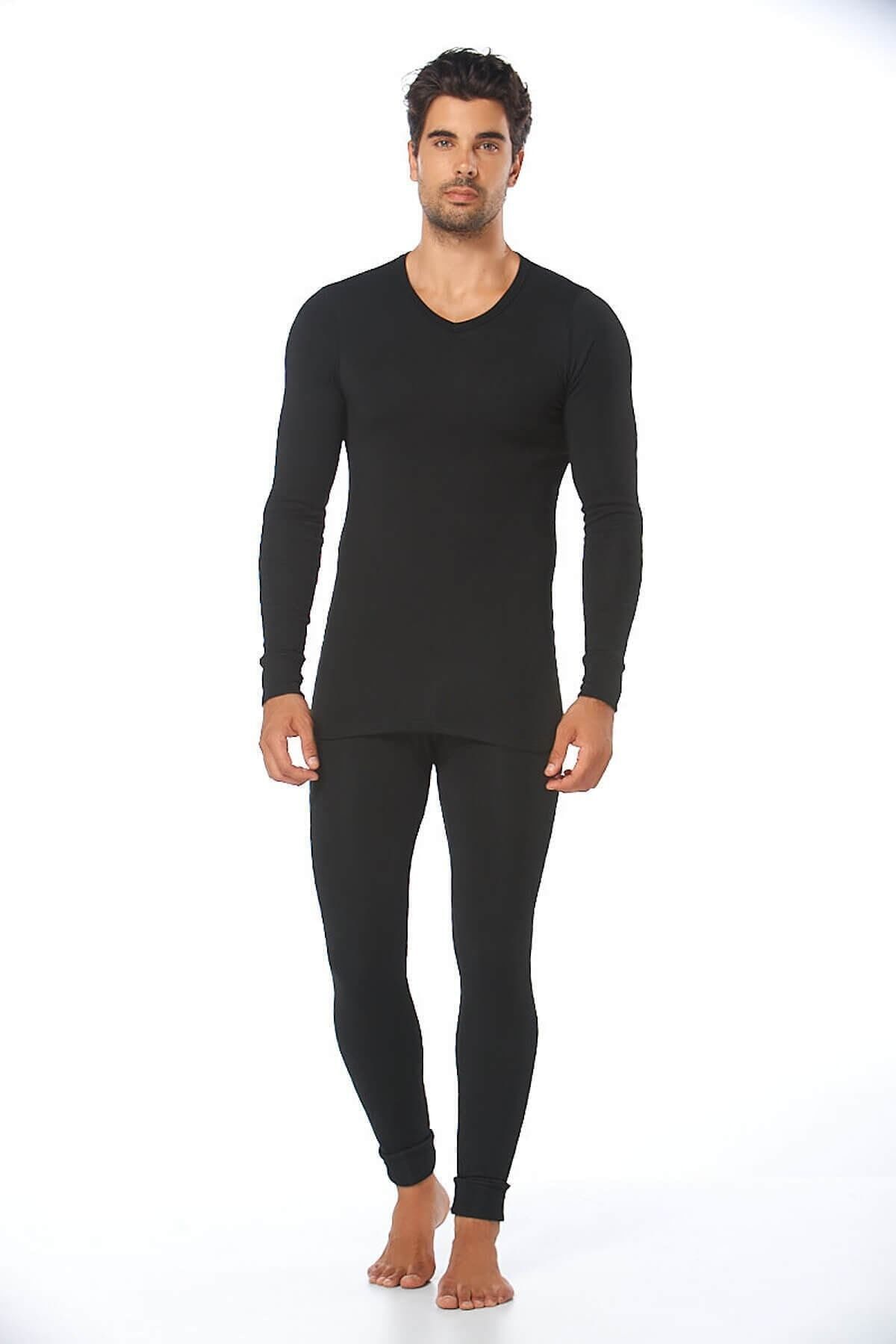 Men's Black Thermal Bottom Top Suit