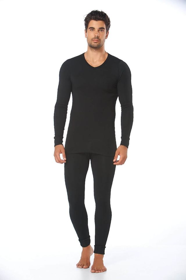 Men's Black Thermal Bottom Top Suit
