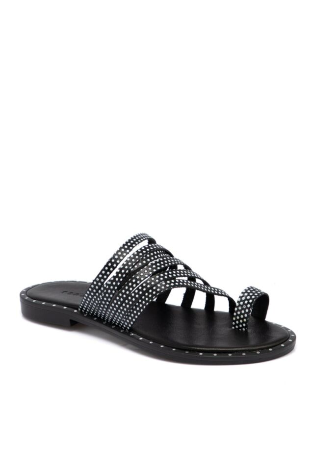 Black Leather Women's Slippers