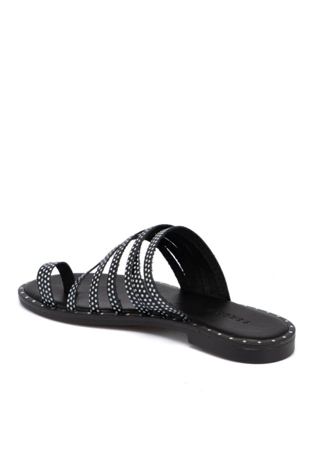 Black Leather Women's Slippers