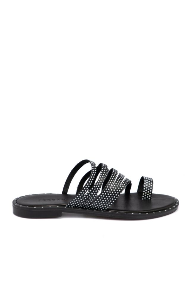 Black Leather Women's Slippers