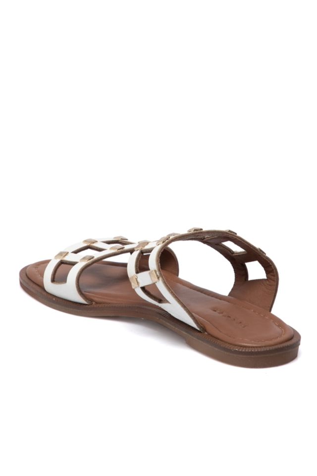 White Leather Women's Slippers