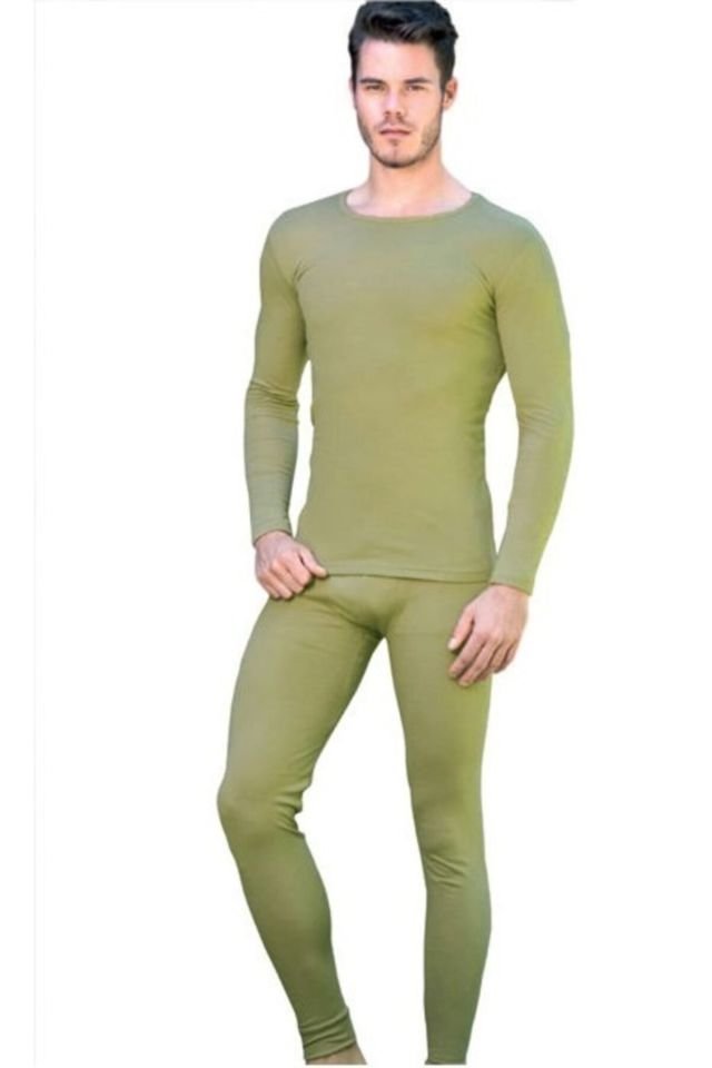 Men's Military Khaki Green Thermal Underwear Bottom Top Set