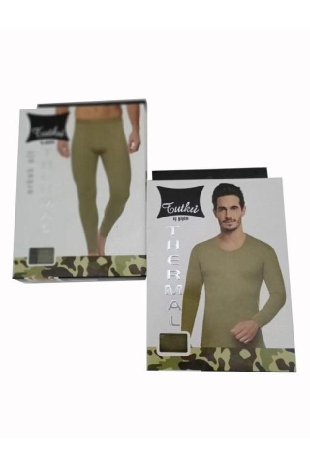 Men's Military Khaki Green Thermal Underwear Bottom Top Set