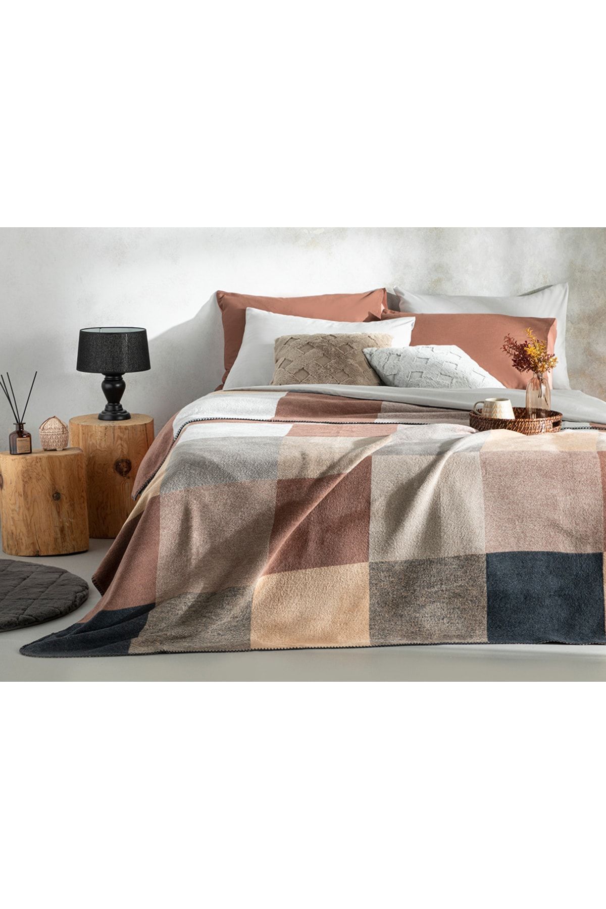 Block Cotton Double Blanket 200x220 Cm Beige