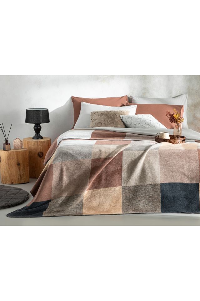Block Cotton Double Blanket 200x220 Cm Beige