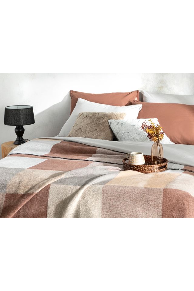 Block Cotton Double Blanket 200x220 Cm Beige