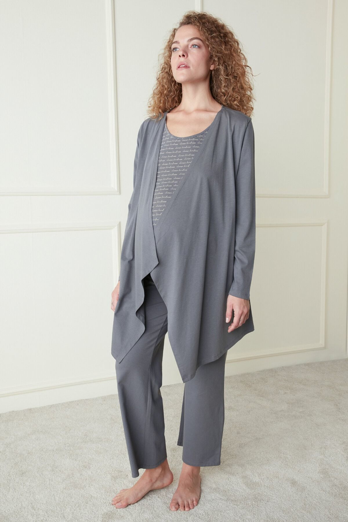 Dark Gray Mama Pregnant Stone Relax Dressing Gown
