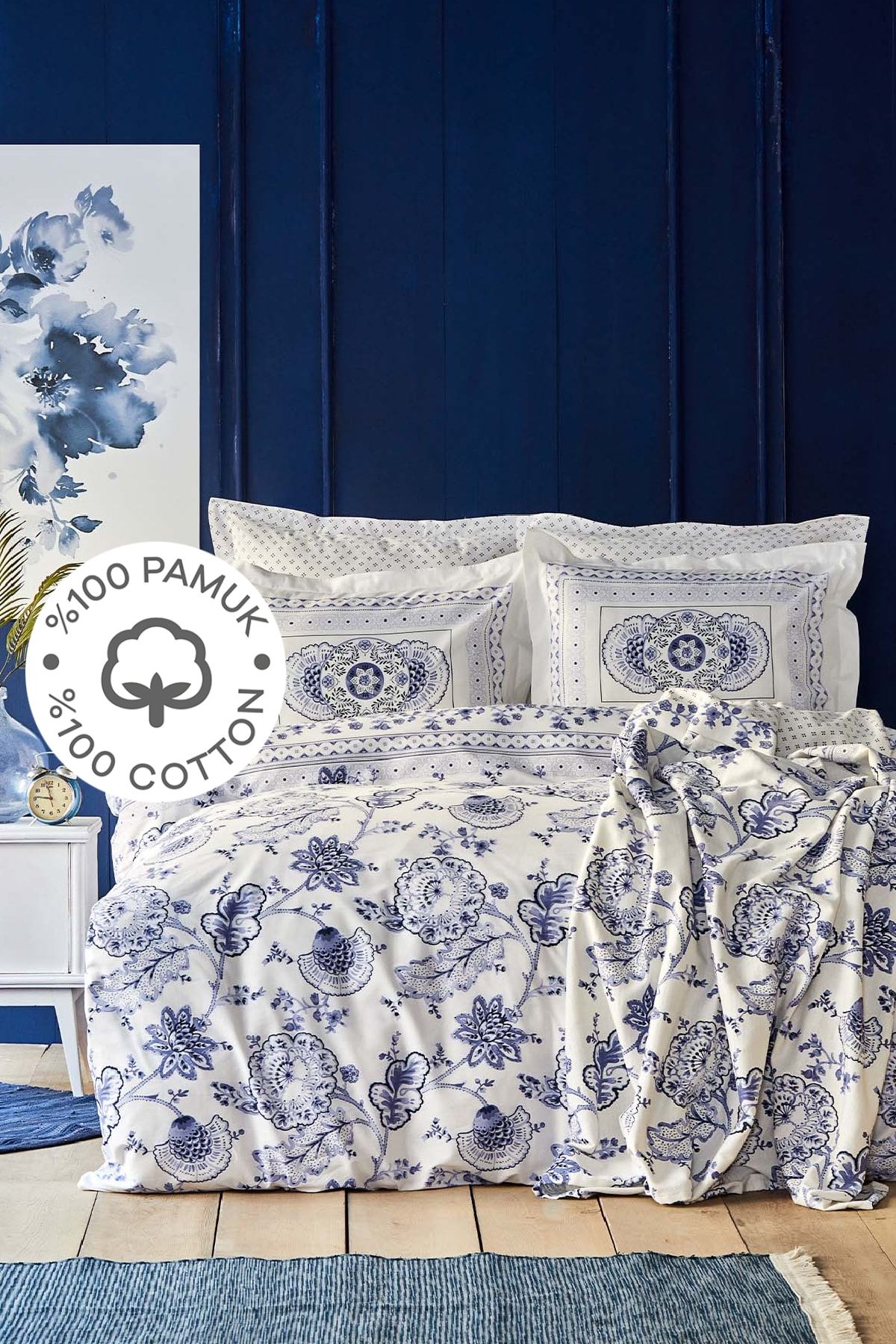Amar Blue 100% Cotton Double Duvet Cover Set