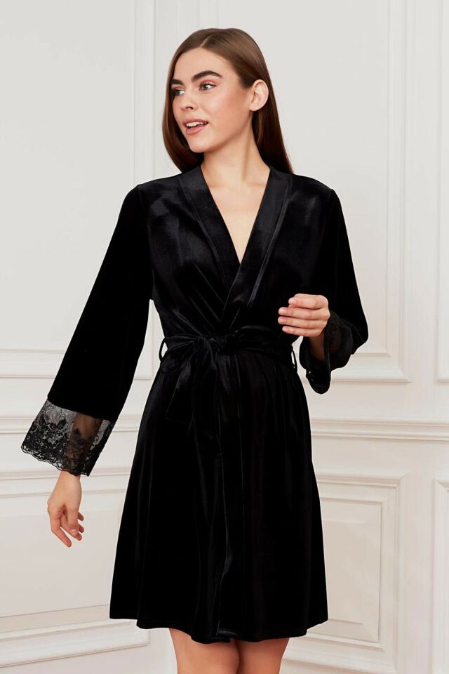 Women's Black Velvet Dressing Gown