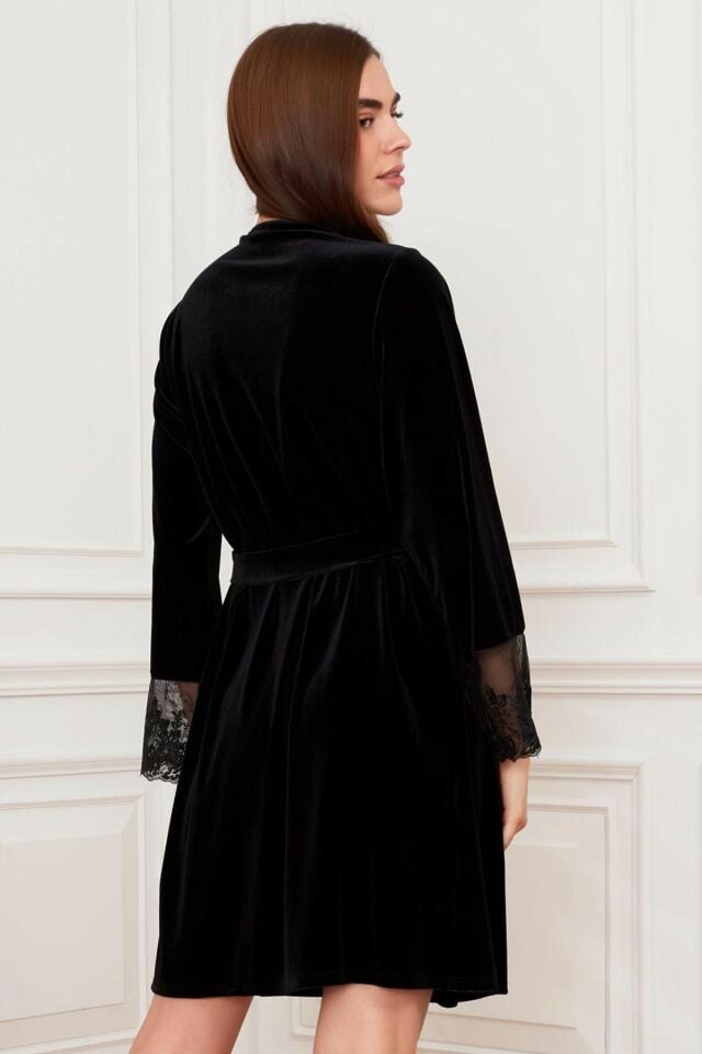 Women's Black Velvet Dressing Gown