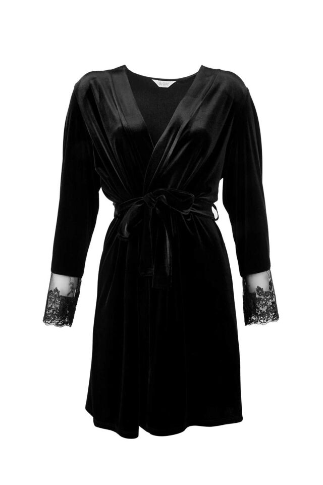 Women's Black Velvet Dressing Gown