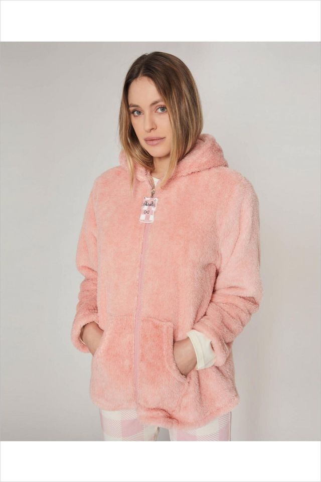 Kadın Pembe Kapşonlu Polar Üst