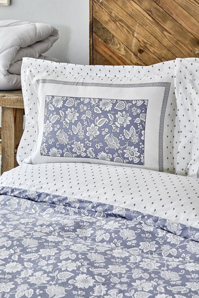 Celerina Blue 100% Cotton Single Fitted Elastic Duvet Cover Set