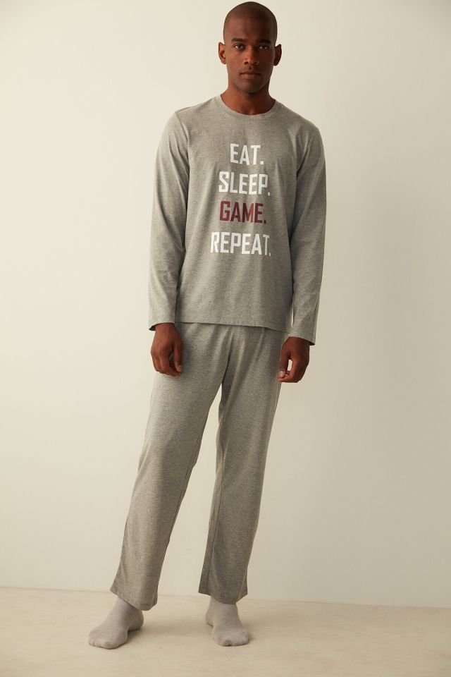 Gray-melange Funny Gray Pajama Set