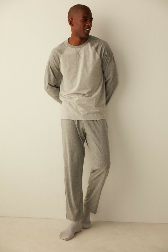 Gray-melange Straight Trousers Pajamas Set