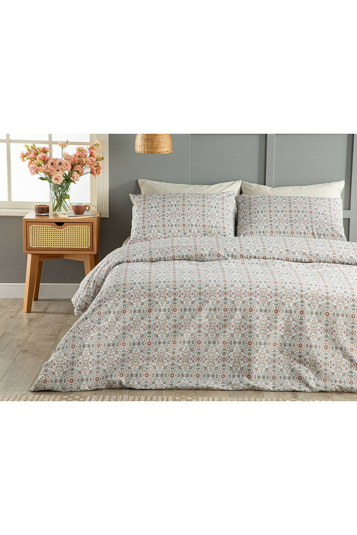 Sunflower Easy to Iron Double Duvet Cover Set 200x220 Cm Pink – Mustard