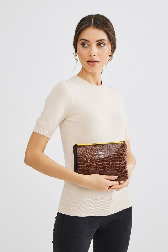 Soft Crocodile Brown Clutch Clutch Bag