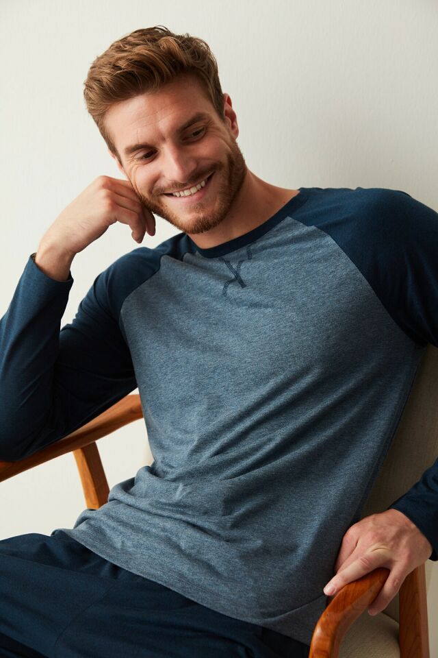 Straight Navy Pantolon Pijama Takımı
