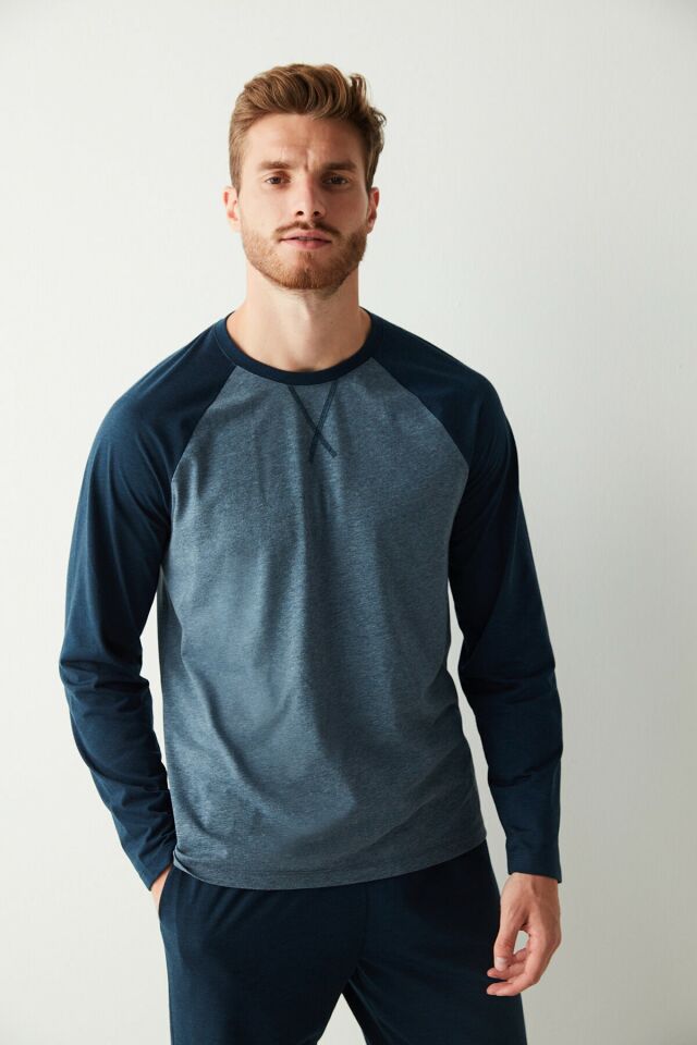 Straight Navy Pantolon Pijama Takımı