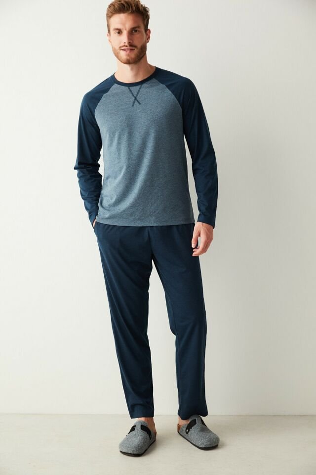 Straight Navy Pantolon Pijama Takımı