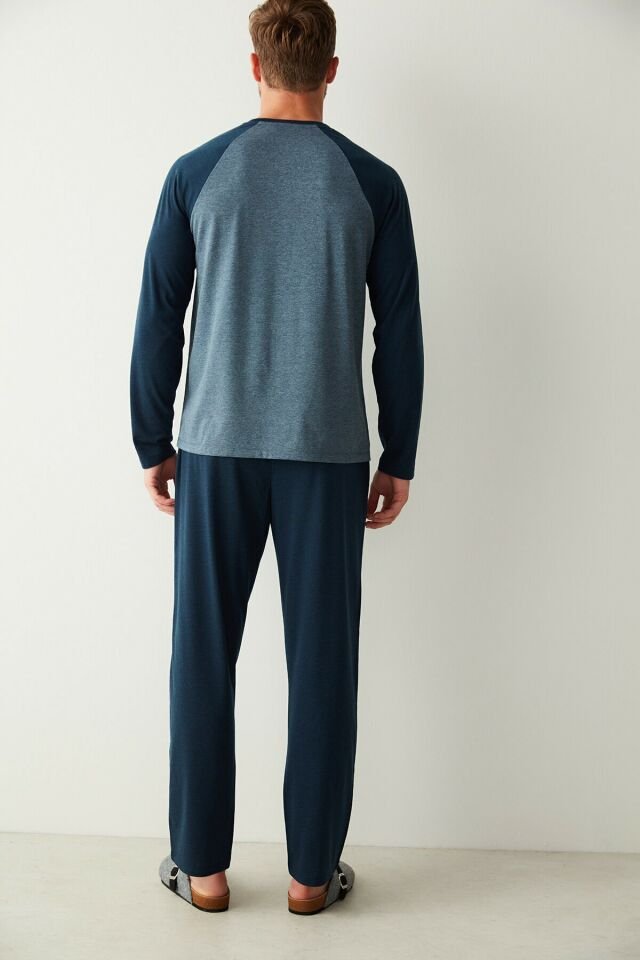 Straight Navy Pantolon Pijama Takımı