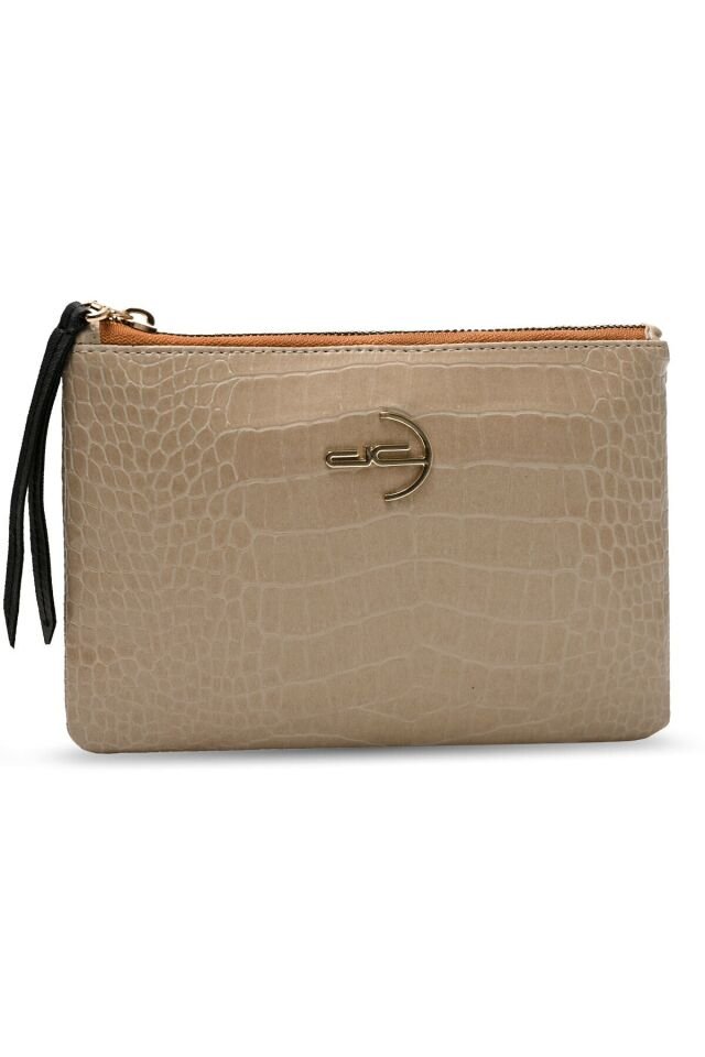 Soft Kroko Bej Clutch El Çantası