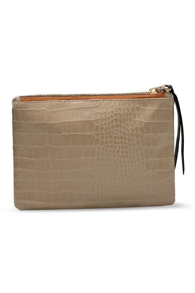 Soft Kroko Bej Clutch El Çantası