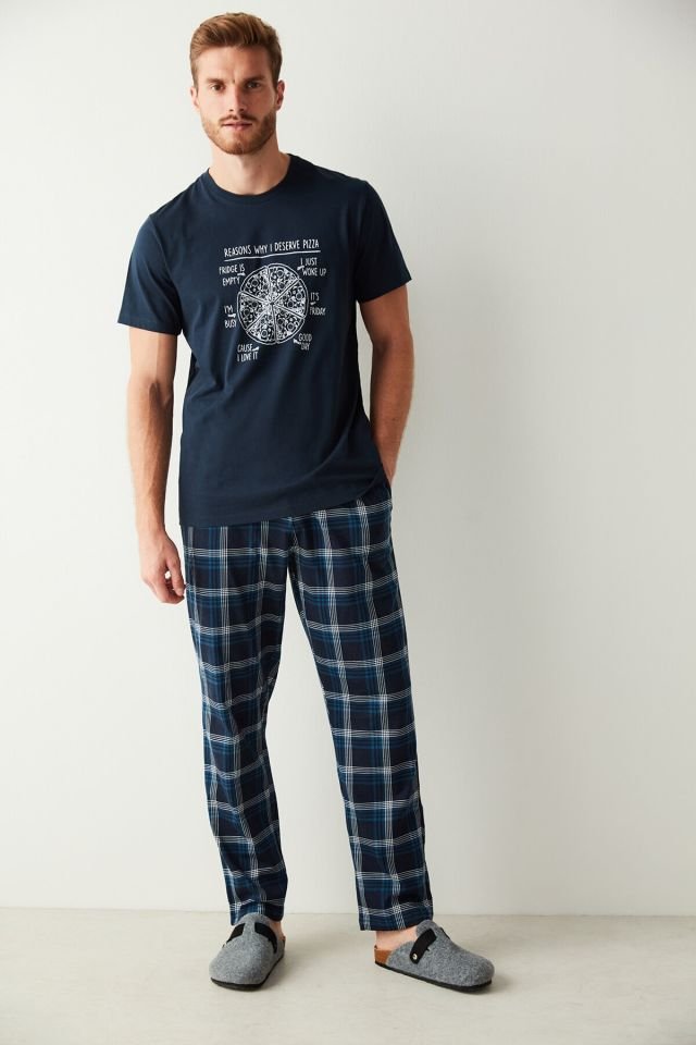 Navy Blue Deserve Pizza Pants Pajama Set