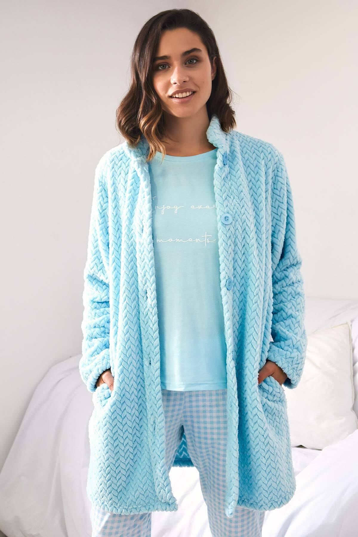 Women's Blue Fleece Dressing Gown