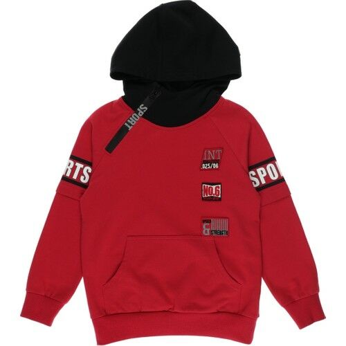 Boy's Zipper Detailed Embroidery Crest Sweatshirt