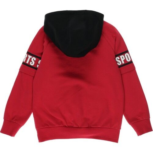 Boy's Zipper Detailed Embroidery Crest Sweatshirt