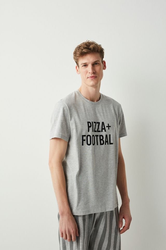 Gri Melanj Pizza After Football Şort Pijama Takımı