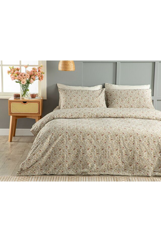 Pure Poppy Easy to Iron Double Duvet Cover Set 200x220 Cm Beige