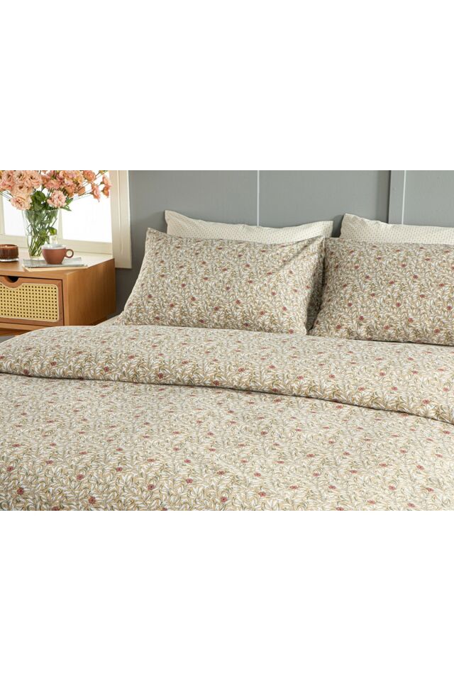 Pure Poppy Easy to Iron Double Duvet Cover Set 200x220 Cm Beige