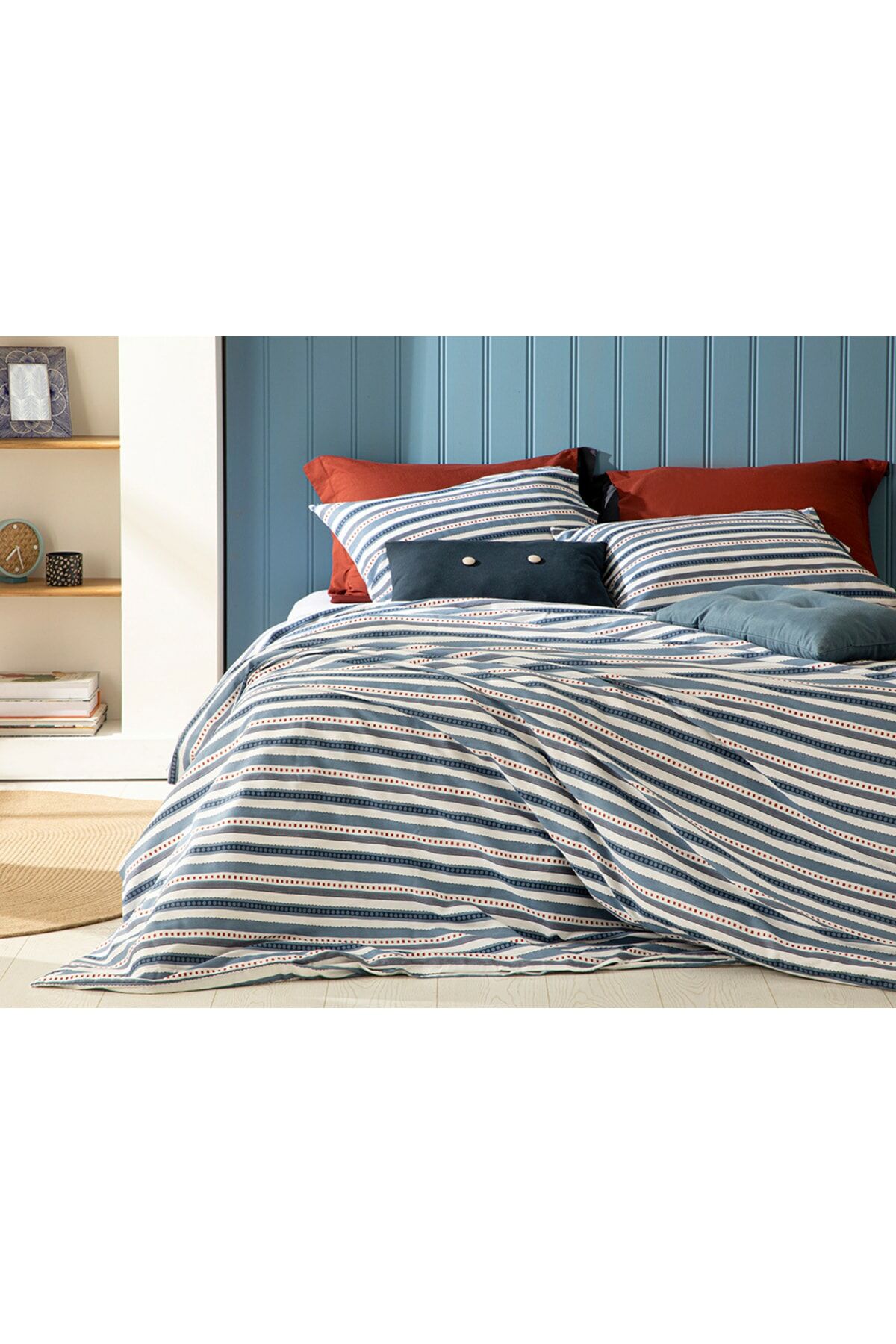 Coastline Cotton Double Duvet Cover Set 200x220 Cm Indigo