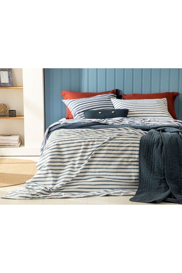 Coastline Cotton Double Duvet Cover Set 200x220 Cm Indigo