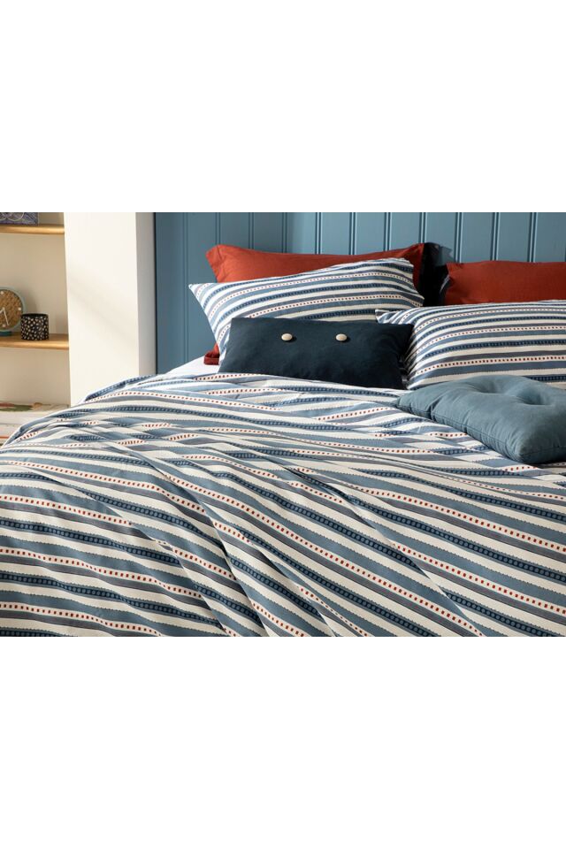 Coastline Cotton Double Duvet Cover Set 200x220 Cm Indigo