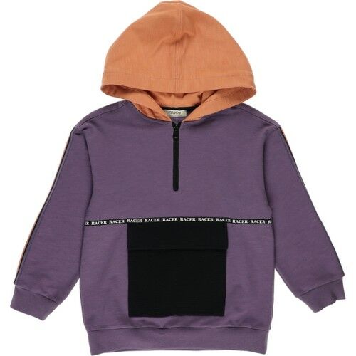 Erkek Çocuk Kapüşonlu Yazılı Şerit Detaylı Sweatshirt