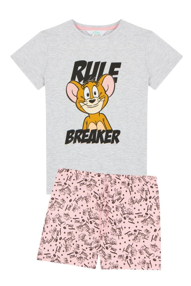 Girl's Pink Gray Printed Pajamas Set