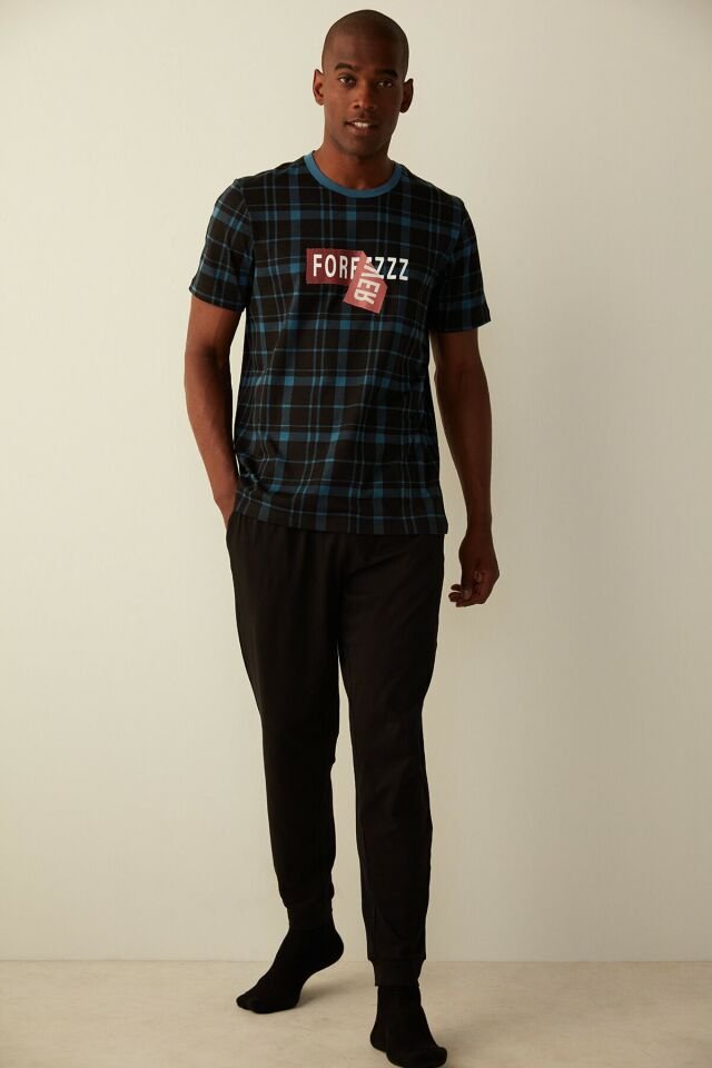 Siyah Forever Pantolon Pijama Takımı