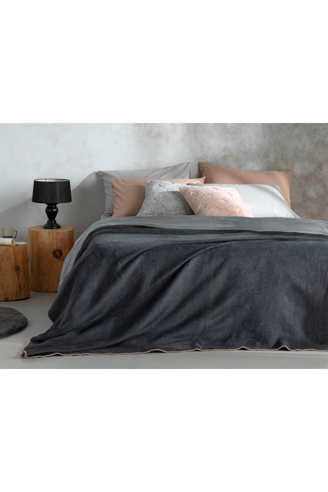 Plain Cotton Single Blanket 150x200 Cm Grey-anthracite