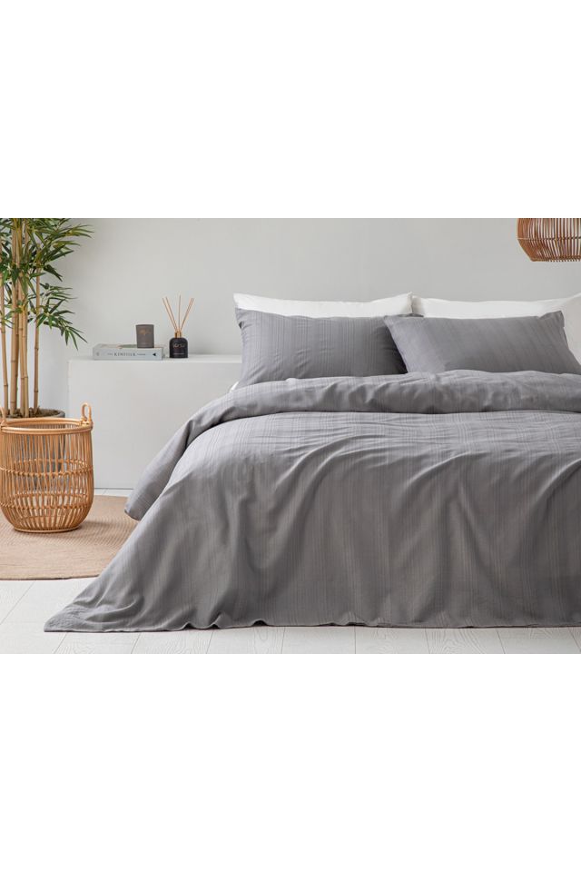 Aurora Silky Touch Double Duvet Cover Set 200x220 Cm Gray