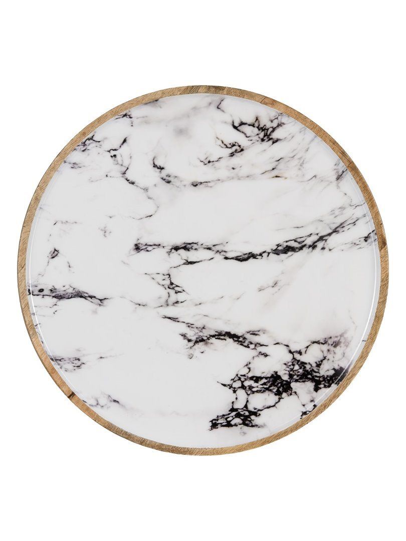 Marble Ahşap Dekoratif Tabak L