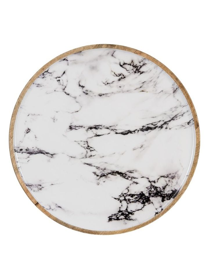Marble Ahşap Dekoratif Tabak L