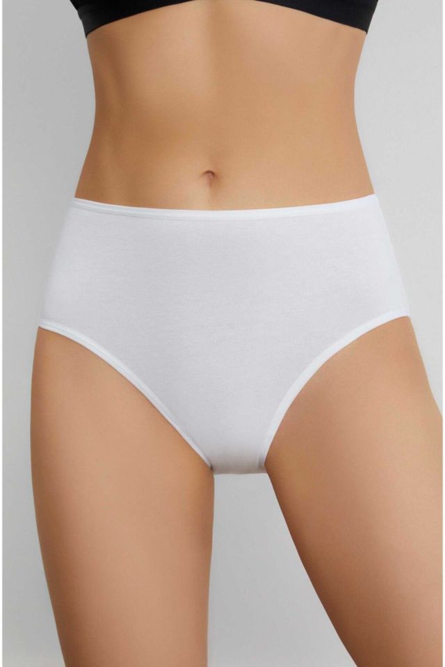 Kadın 6'lı Bato Yüksek Bel Beyaz Siyah Ten Slip Külot